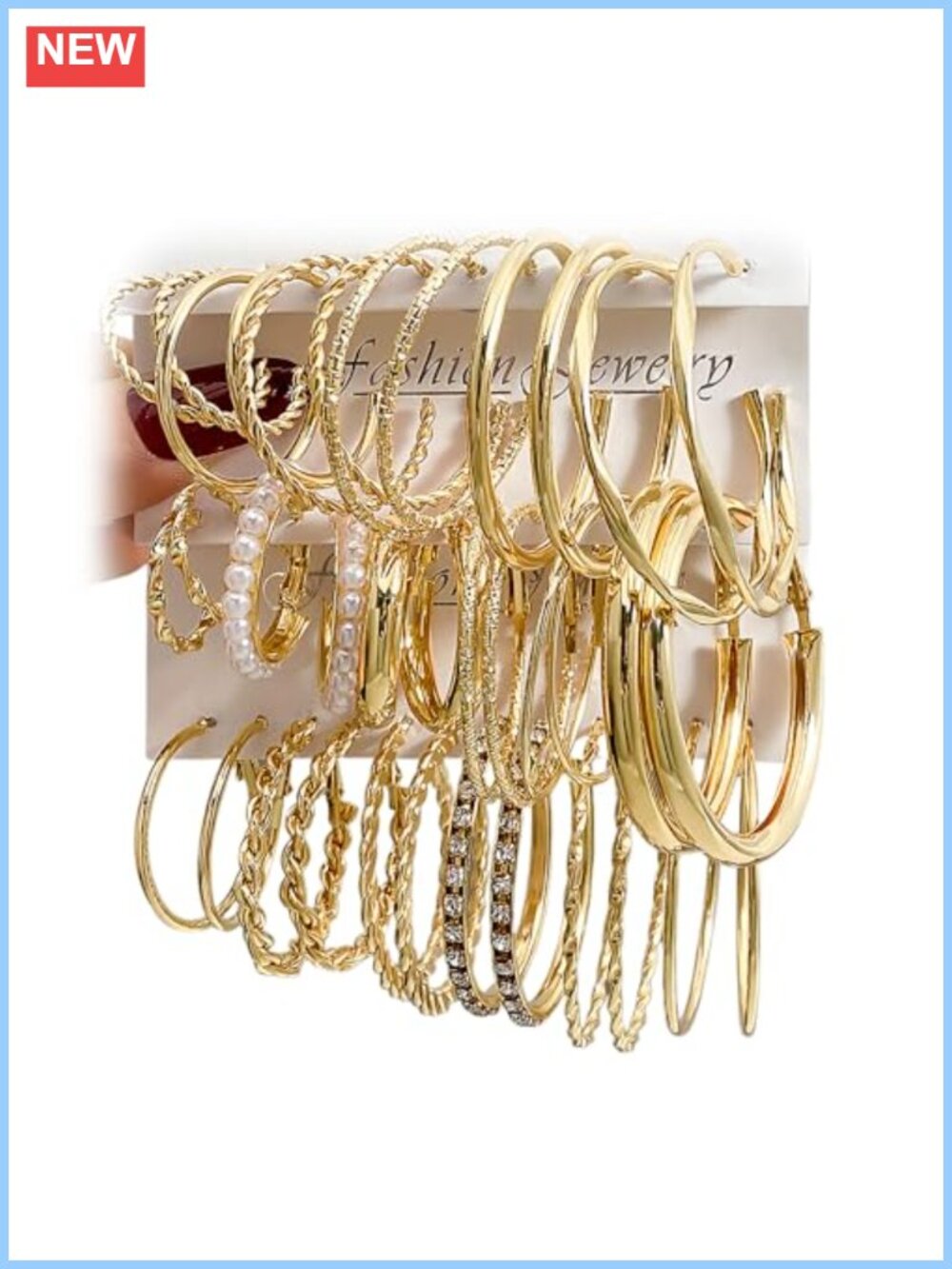 Gold Tone Hoop Earrings Set Twisted Statement 18 Pairs Gift